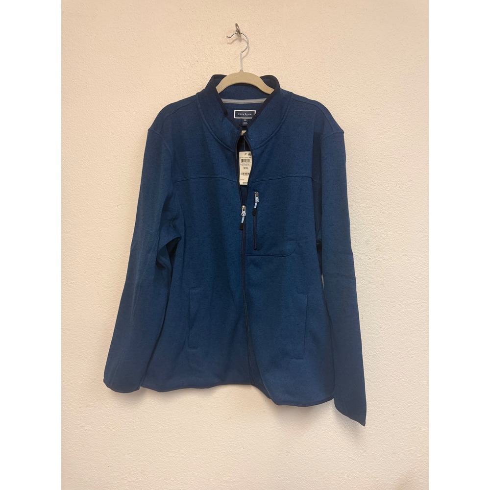 Club Room Mens XXL Navy Blue Heather Full Zip Sweater Fleece Jacket NWT